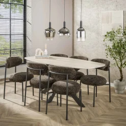 Best LifestyleFurn Deens Ovale Eettafel Laycie Keramiek in Travertinlook Ceramic 3D travertine