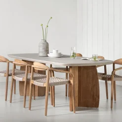 Outlet DTP Home Deens Ovale Eettafel Nova Travertinlook en teakhout