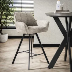 Clearance LifestyleFurn Draaibare Barstoel Thandie Bouclé (zithoogte 69cm) Zand