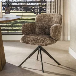 Best LifestyleFurn Draaibare Eetkamerstoel Kerek Hoven stof en bruin staal, kleur Champagne