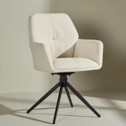 Hot Nohr Draaibare Eetkamerstoel Montie Bouclé, kleur Off White