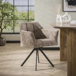 Sale LifestyleFurn Draaibare Eetkamerstoel Thandie Hoven stof en zwart staal