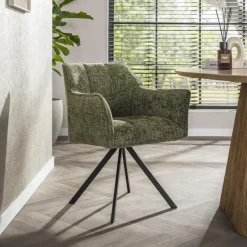 Sale LifestyleFurn Draaibare Eetkamerstoel Thandie Hoven stof en zwart staal