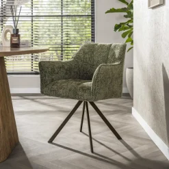 Best LifestyleFurn Draaibare Eetkamerstoel Thandie Hoven stof en bruin staal, kleur Groen