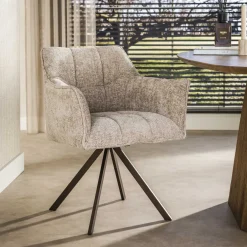 LifestyleFurn Draaibare Eetkamerstoel Thandie Hoven stof en bruin staal