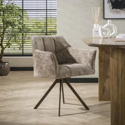 LifestyleFurn Draaibare Eetkamerstoel Thandie Hoven stof en bruin staal