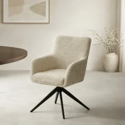 Hot Livingfurn Draaibare Eetkamerstoel Tara Geweven stof, kleur Zand