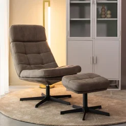 Clearance LABEL51 Draaifauteuil Alvar Met hocker, Micro suede, kleur Taupe