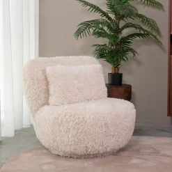 Outlet LABEL51 Draaifauteuil Doodle Fluffy stof, kleur Crème Cru00e8me