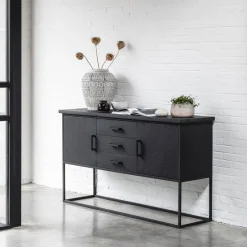 Sale DTP Home Dressoir Beam Teakhout, 158cm, kleur Zwart