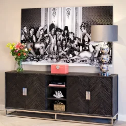 Best Richmond Interiors Dressoir Blackbone Eikenhout en Staal, kleur Zwart / , 225cm Zilver