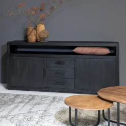 Outlet Livingfurn Dressoir Jaxx Mangohout, 180cm, kleur Zwart