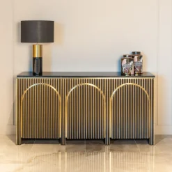 New Richmond Interiors Dressoir Les Arcs Brass en marmer, 160cm Brushed gold