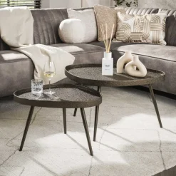 Hot LifestyleFurn Driehoekige Salontafel Ananda Brons Liquid, Set van 2 stuks