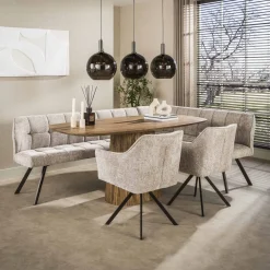 Sale LifestyleFurn Eetkamerbank Thandie Hoven stof, Rechts, kleur Zand/Bruin