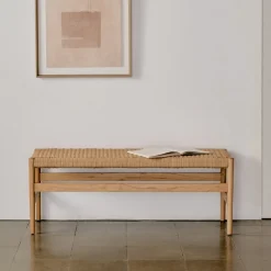 Kave Home Eetkamerbank Zaide eikenhout en touw, 120cm Naturel