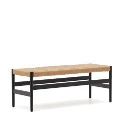 Hot Kave Home Eetkamerbank Zaide eikenhout en touw, 120cm Zwart