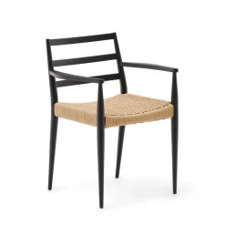 Sale Kave Home Eetkamerstoel Analy Eikenhout en touw, Met armleuning