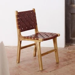 Kave Home Eetkamerstoel Calixta Hout en leder