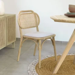 Best Kave Home Eetkamerstoel Doriane Eikenhout en Rotan