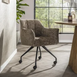 New LifestyleFurn Eetkamerstoel op wielen Thandie Hoven stof en zwart onderstel