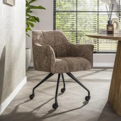 New LifestyleFurn Eetkamerstoel op wielen Thandie Hoven stof en zwart onderstel
