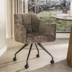 LifestyleFurn Eetkamerstoel op wielen Thandie Hoven stof en bruin onderstel