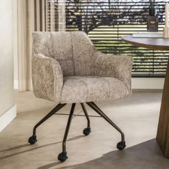 LifestyleFurn Eetkamerstoel op wielen Thandie Hoven stof en bruin onderstel