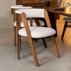 Best LABEL51 Eetkamerstoel Sasha Bouclé en walnoot eiken Wit
