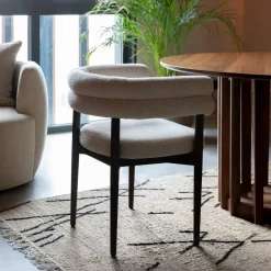 Outlet Dutchbone Eetkamerstoel Sela Geweven stof, kleur Off White