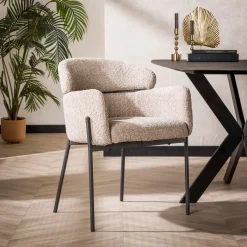 LifestyleFurn Eetkamerstoel Shallen Bouclé Zand