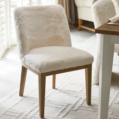 Sale Rivièra Maison Eetkamerstoel Whistler Rubberhout en Faux Fur, kleur Snow