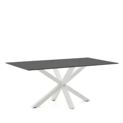 Clearance Kave Home Eettafel Argo Glas, 180 x 100cm, kleur /Wit Zwart