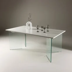 Outlet Nohr Eettafel Hal Betonlook en glas, 180 x 90cm Lichtgrijs