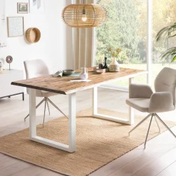 Hot Artistiq Living Eettafel Radhika Acaciahout en metaal, kleur Wit