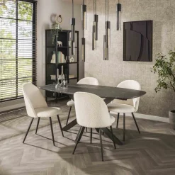 New LifestyleFurn Eettafel Toria Deens ovaal, Marmerlook 3D zwart bruin