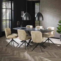 New LifestyleFurn Eettafel Toria Deens ovaal, Marmerlook 3D zwart bruin