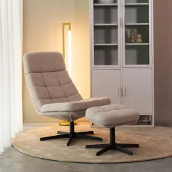 LABEL51 Fauteuil Alvar Met hocker, Bouclé, kleur Naturel