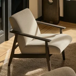 Sale Ethnicraft Fauteuil Aspekt Gevernist Teakhout en stof, kleur Warm Ash Donkerbruin