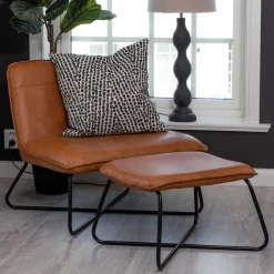Discount Nohr Fauteuil Bryony Met voetenbank, Lederlook, kleur Cognac
