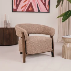 Clearance Richmond Interiors Fauteuil Dalara Tweed stof en beukenhout, kleur Bruin