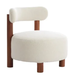 Clearance Light & Living Fauteuil Ferentino Acaciahout en Bouclé, kleur Crème Cru00e8me