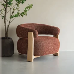 Kave Home Fauteuil Granite Chenille en naturel essenhout