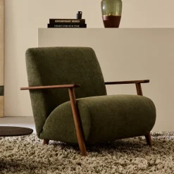 Online Kave Home Fauteuil Meghan Chenille / Walnoot
