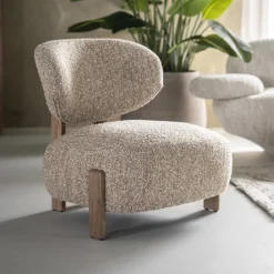 Clearance Eleonora Fauteuil Reza Bouclé en bruin eikenhout