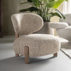 Clearance Eleonora Fauteuil Reza Bouclé en bruin eikenhout