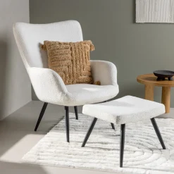 Clearance Nohr Fauteuil Shaguana Met voetenbank, Bouclé, kleur Wit