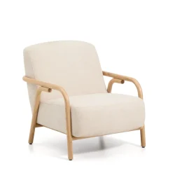 Outlet Kave Home Fauteuil Sylo Chenille en naturel essenhout, kleur Beige