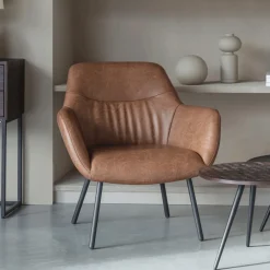 Clearance ZILT Fauteuil Tristan Lederlook, kleur Bruin