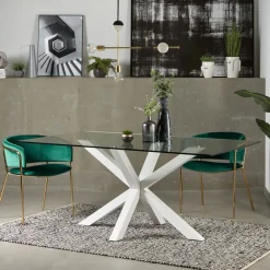 Sale Kave Home Glazen eettafel Argo met wit onderstel, 160 x 90cm